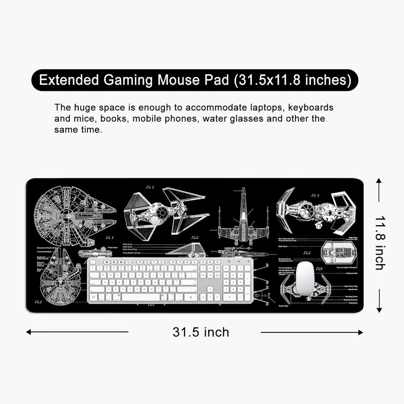 T TOPLAY Black Gaming Mouse Pad Large Mouse Pad XL Desk Mat 31.5x11.8x0.12 inch Large Desk Pad Design Keyboard Pad (Design -6) - Image 5